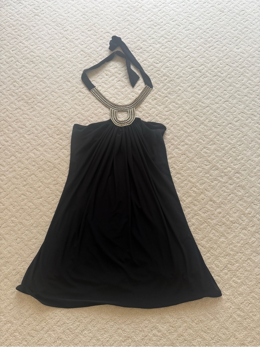 Black Halter Mini Dress with Embellished Jewel Collar